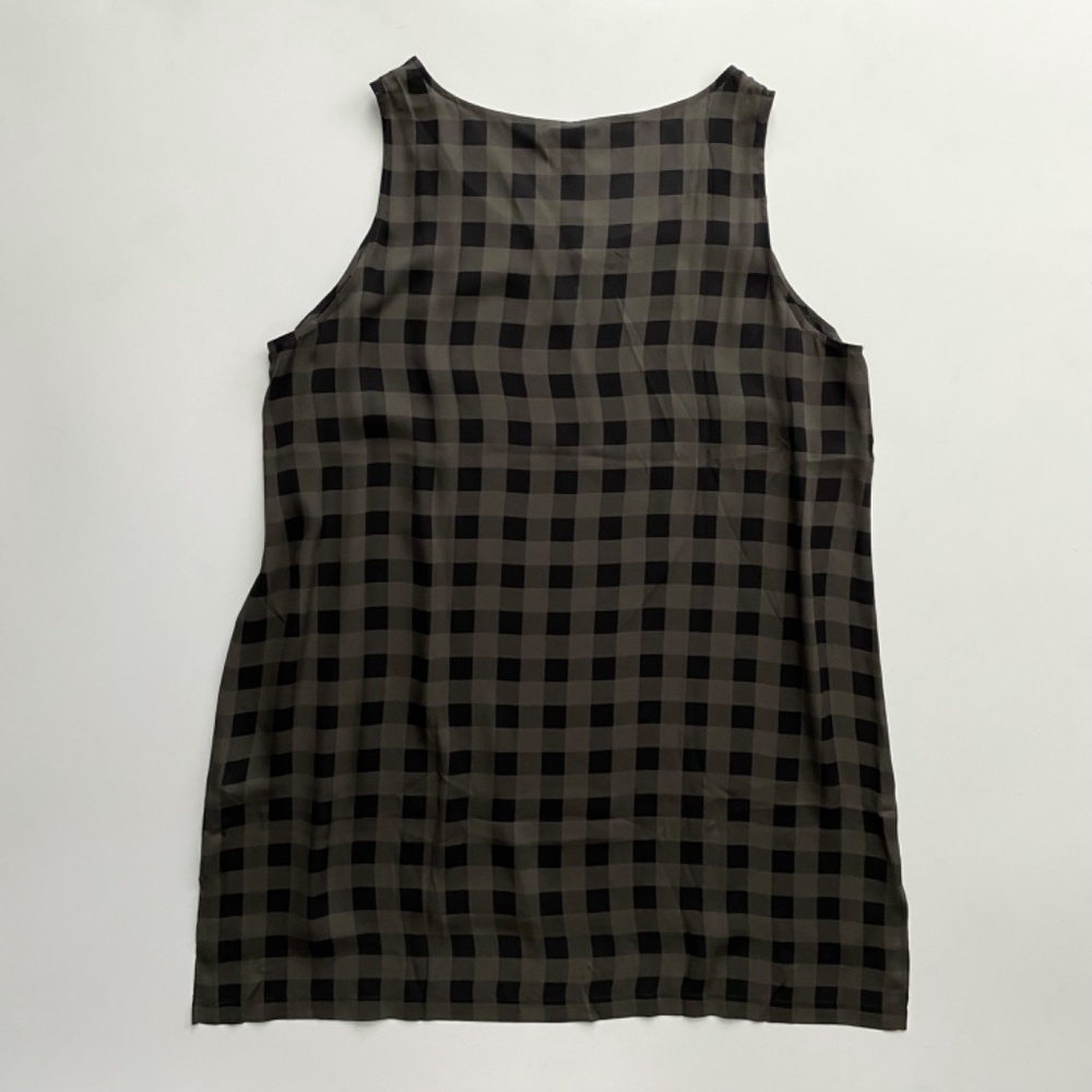 Eileen Fisher Olive Green and Black Check Sleeveless Tunic - Picture 4 of 4
